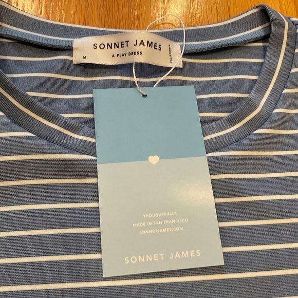 NWT Sonet James Reese Blue & White Stripe A Play Dress Medium - Picture 9 of 11